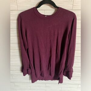 Isaac Mizrahi live Deep Burgundy Crewneck Sweater with ruffles sleeve